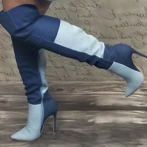 Patch Denim Thigh Boots
